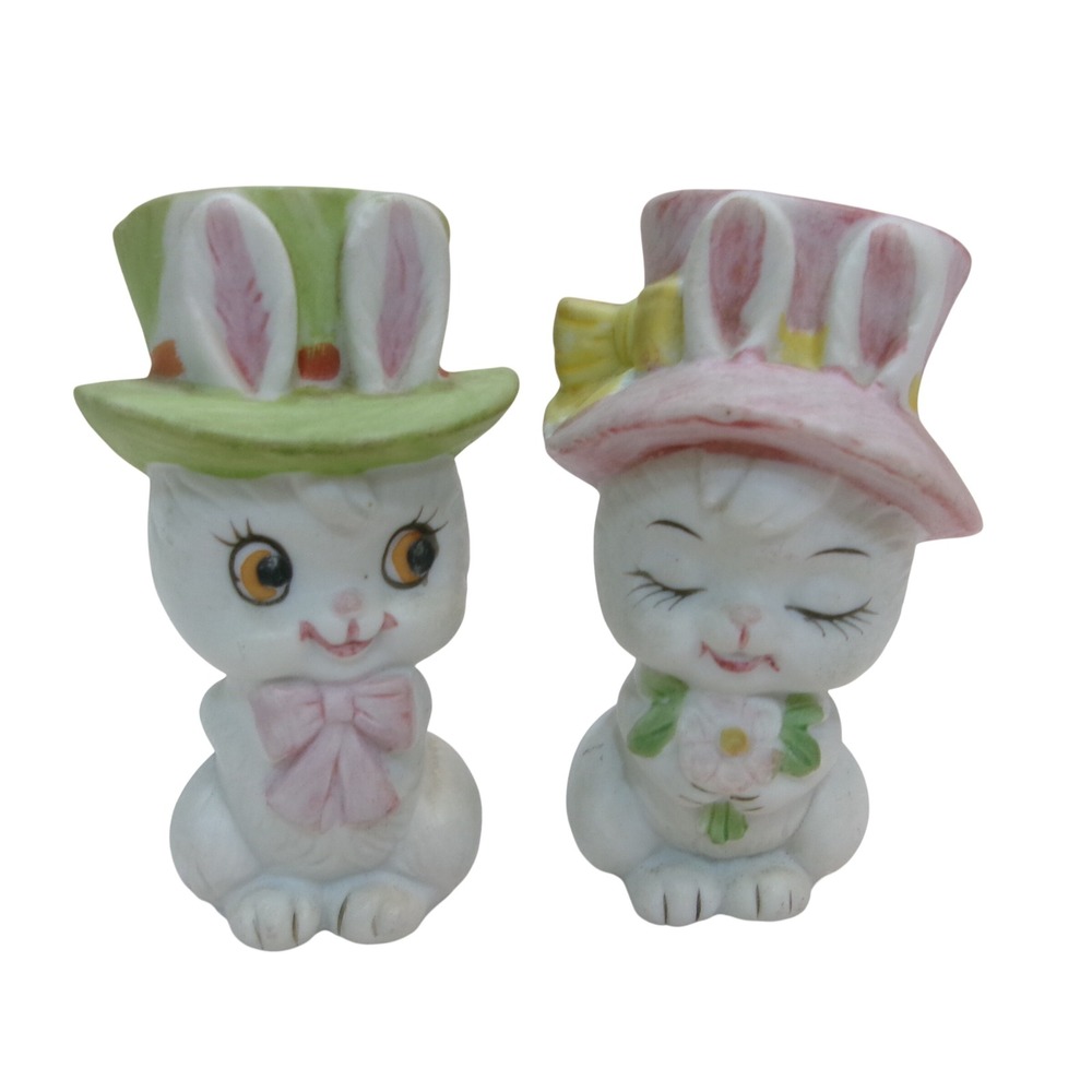 Vintage Lefton Anthropomorphic Bunny Rabbit Couple Salt and Pepper Shakers